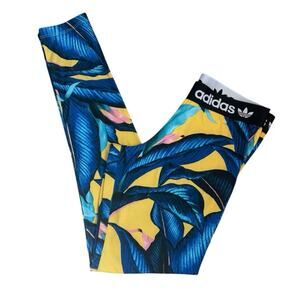New Adidas X Farm Rio Multicolor Blue Leaf Tights Size Medium